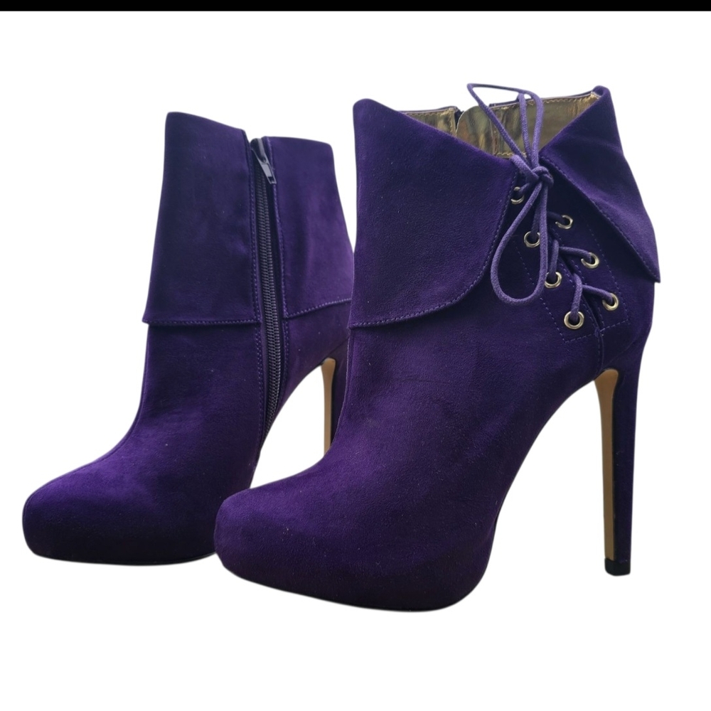 NEW Thalia Sodi Womens Ohlivia Lace Up Faux Suede Ankle Booties In PLUM Size 6.